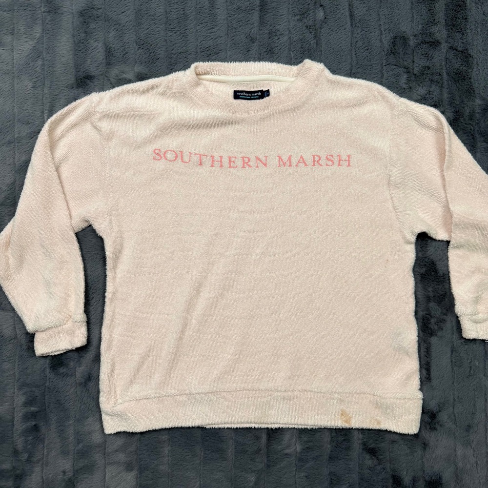 Southern Marsh Youth Medium Pink Terry Cloth Pullover Sweatshirt Logo 10920